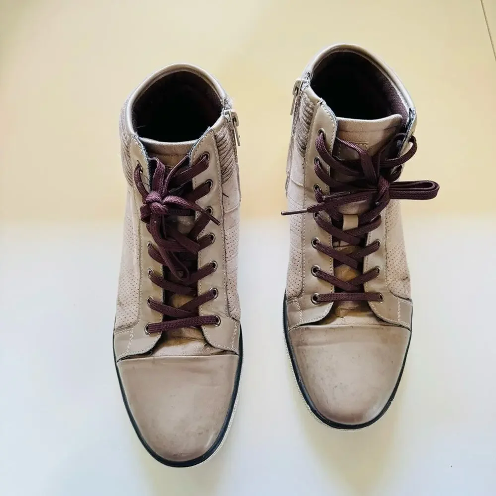 MENS KENNETH COLE Rubber Grey Brown White Lace Up High Top Sneakers Shoes 10